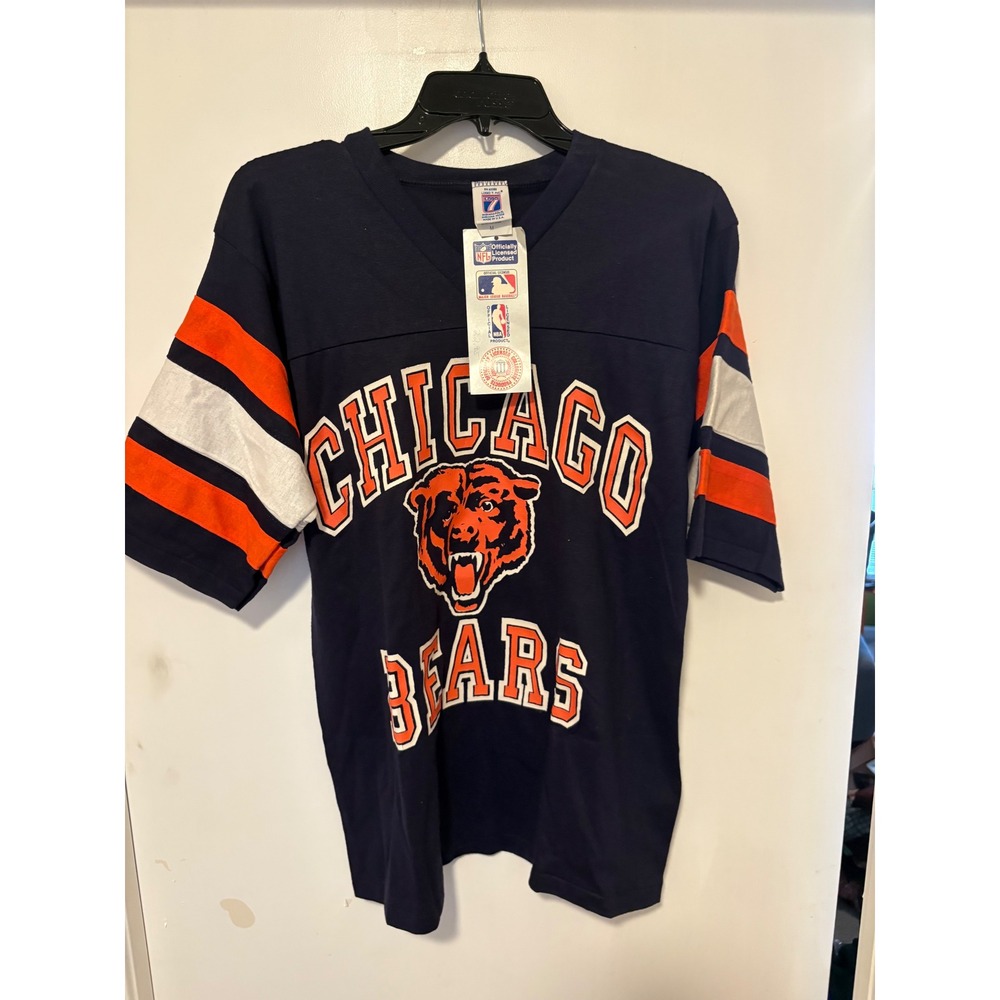 Vintage Logo 7 Chicago Bears NFL Jersey T-Shirt Navy Blue Orange Mens Medium NWT